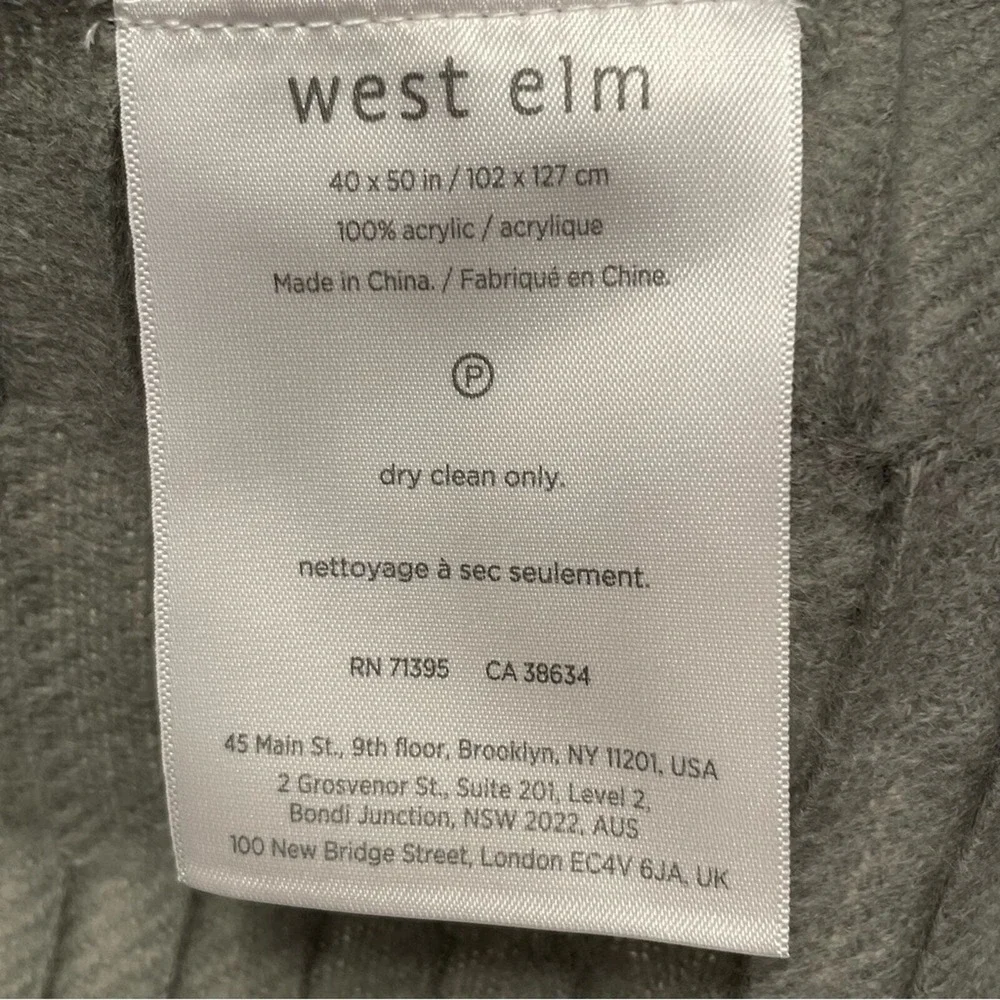 West Elm Ladder Stitch Throw Blanket Size 40x50 Gray Fringe Minimalist Scandi